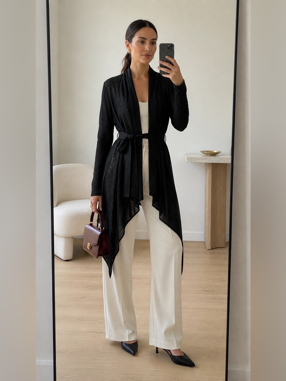 Kobi Halperin Black Metallic Belted Wrap Cardigan Sweater Size S Small NWOT